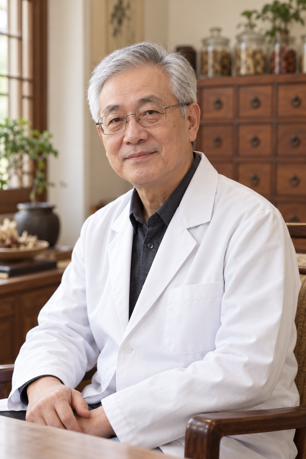 林振和院長身穿白袍的半身肖像