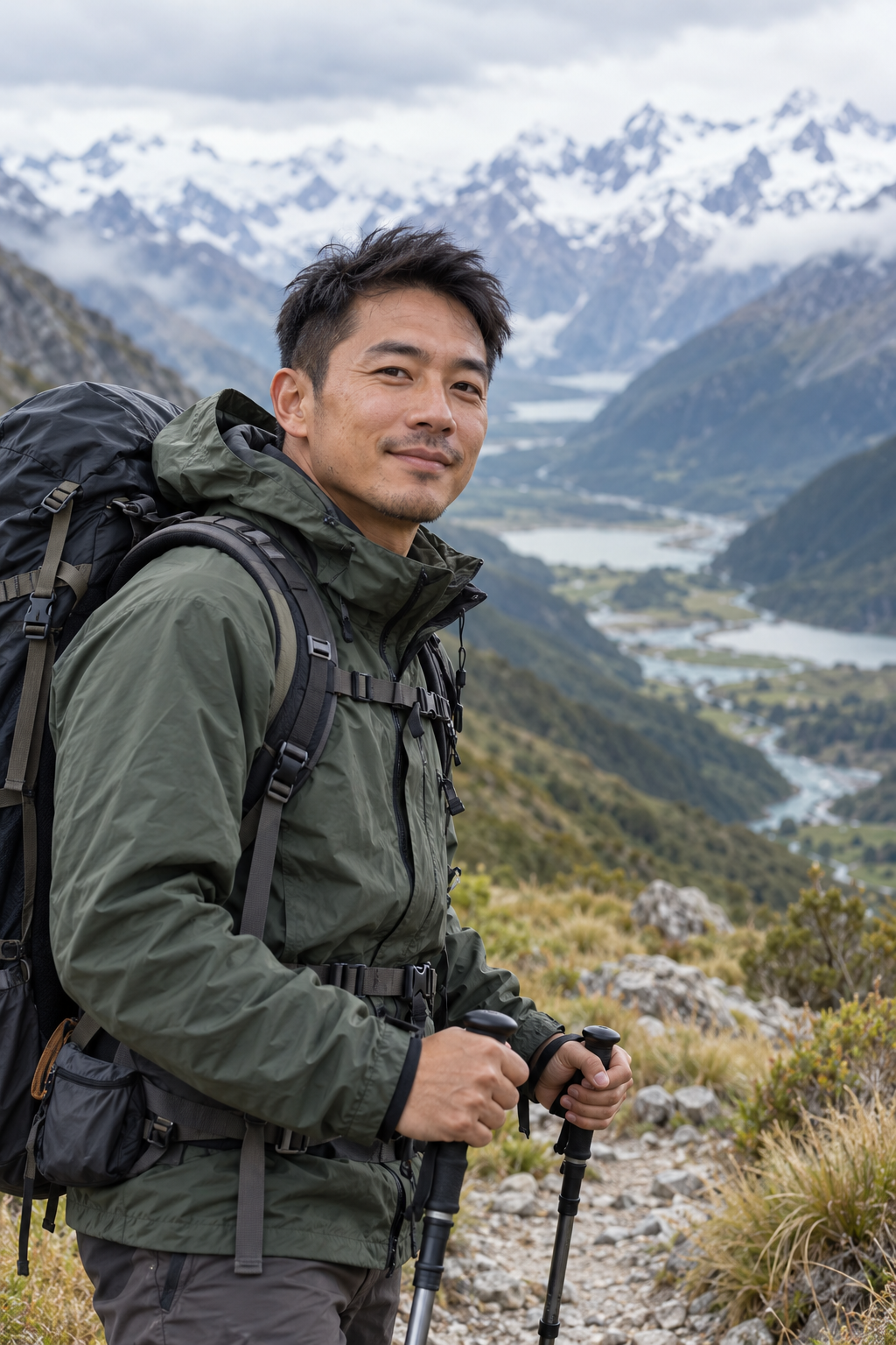 健行領隊王建豪在紐西蘭南阿爾卑斯山步道上的肖像
