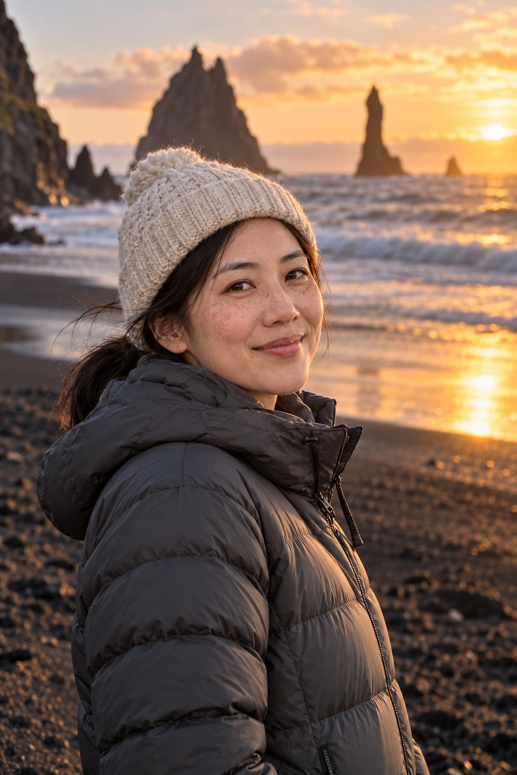 領隊陳思妤在冰島黑沙灘的肖像