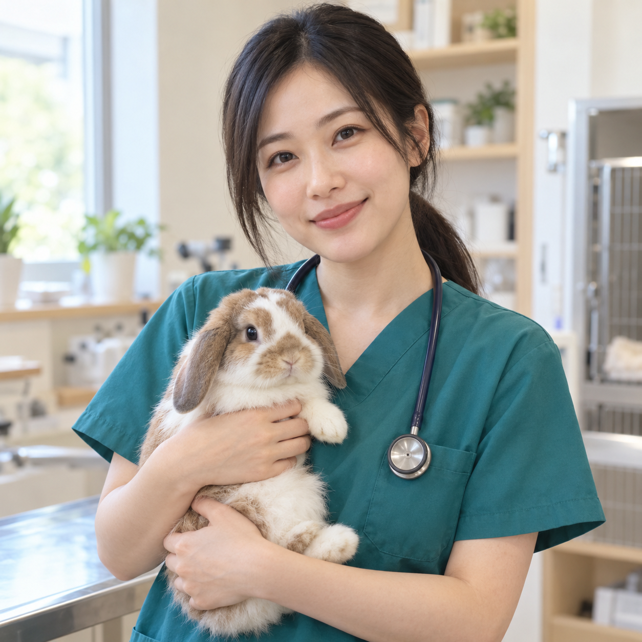 黃詩涵醫師捧著垂耳兔